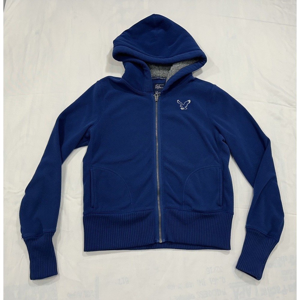 American Eagle Women Y2K Fleece Hood Full Zip Sweatshirt Grunge Streetwear Large
